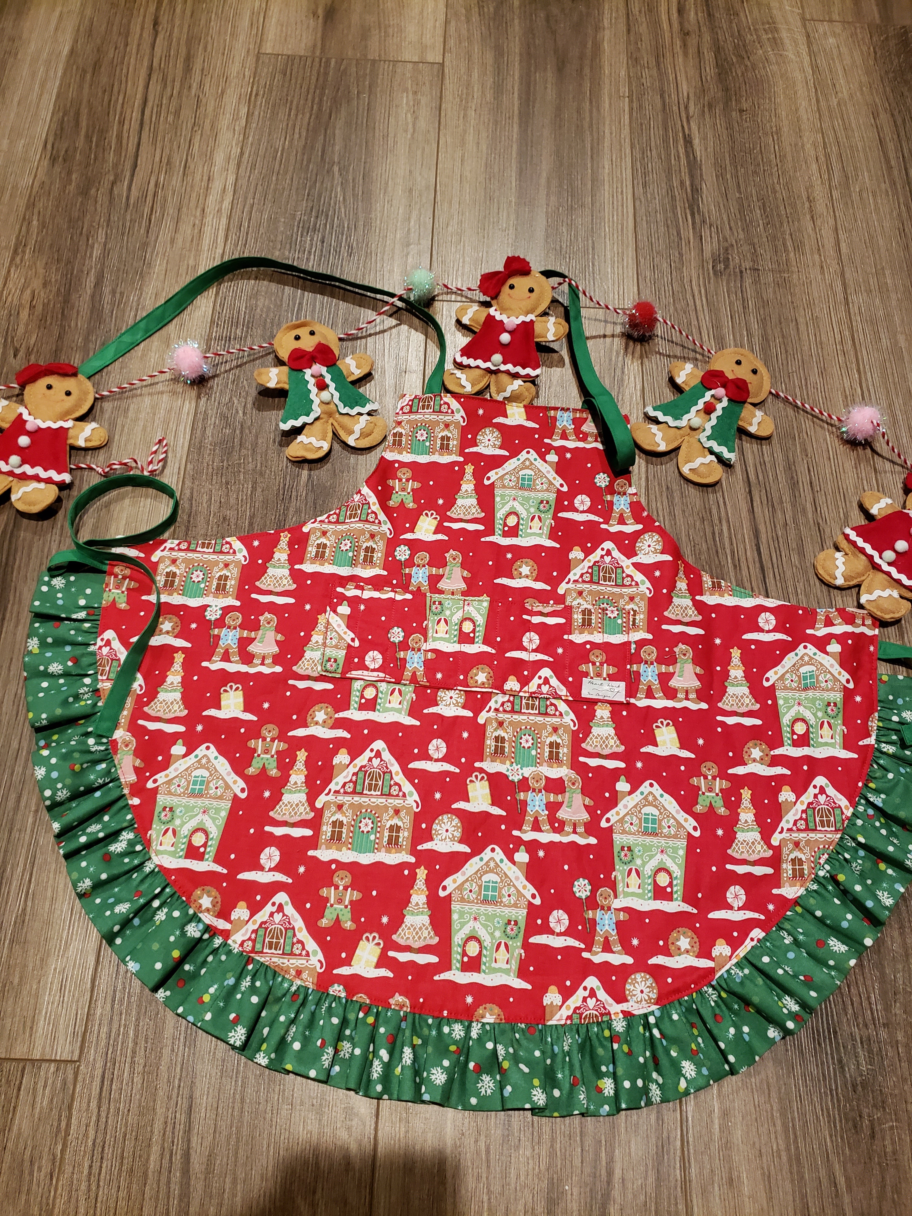 Red Gingerbread Houses Reversible Apron