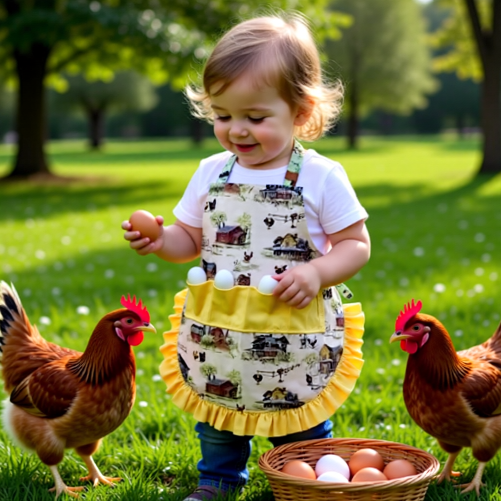 Girls Reversible Farmhouse Apron — Egg Gathering & Chef Apron for Little Farmers
