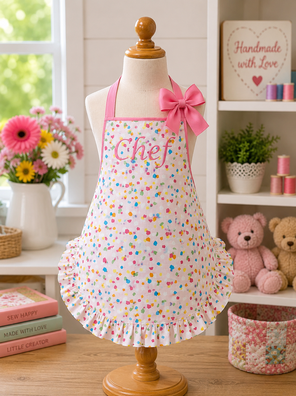 Girls Reversible Hot Air Balloon Apron — Handmade Toddler Chef Apron, Size Small