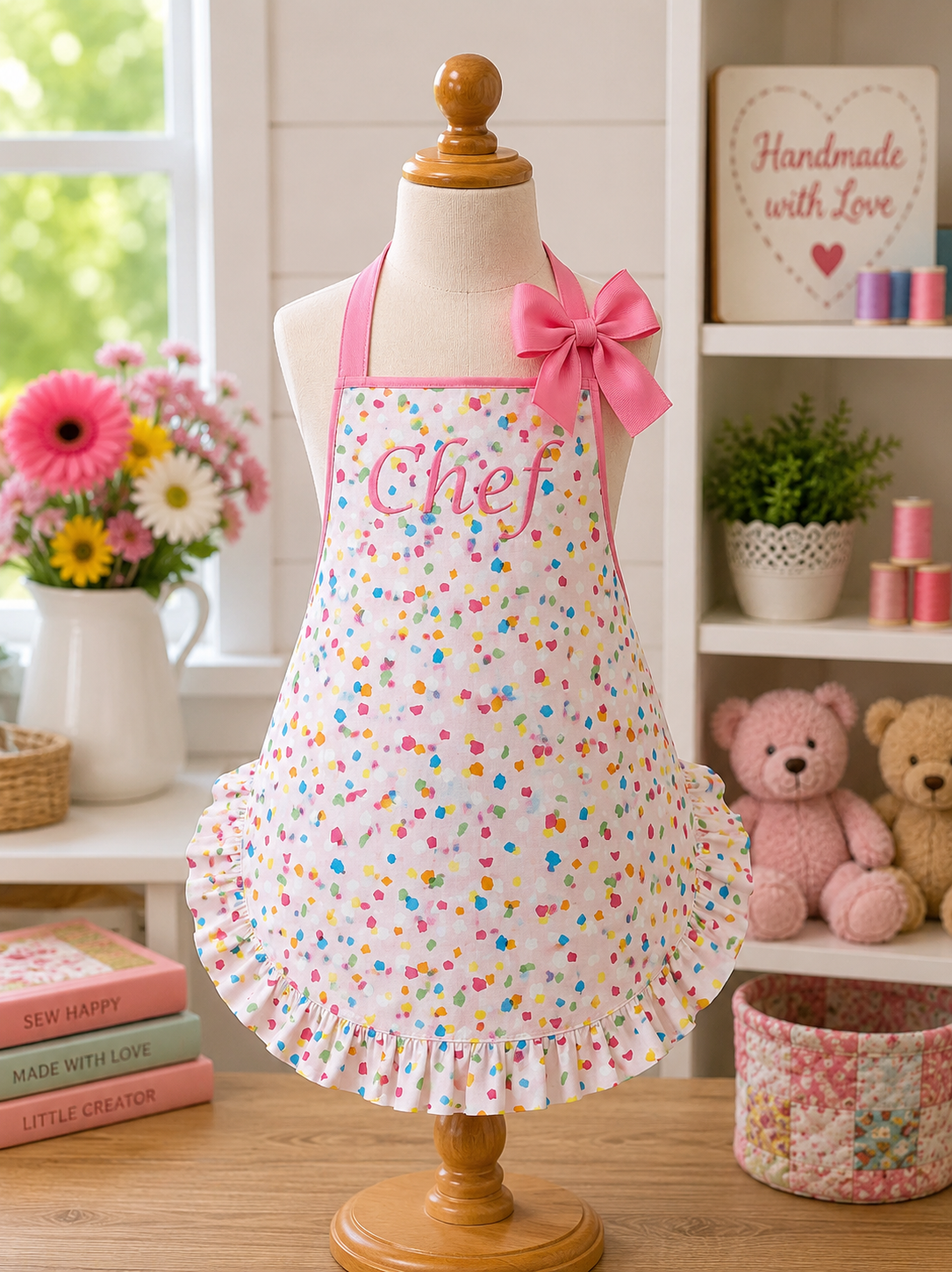 Girls Reversible Hot Air Balloon Apron — Handmade Toddler Chef Apron, Size Small