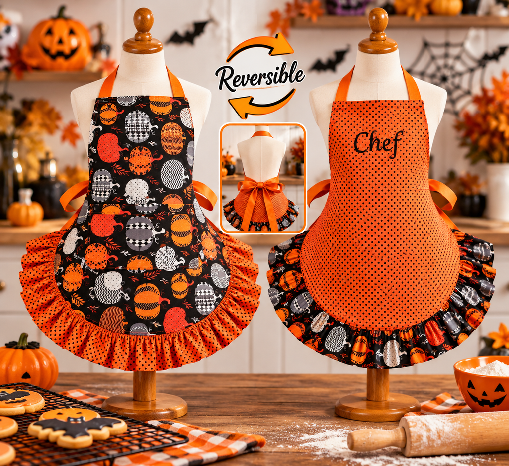 Reversible Fall Apron with Ruffles & Pockets