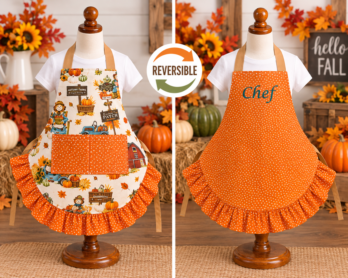 Reversible Fall Apron with Ruffles & Pockets